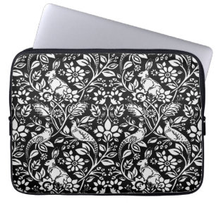 Pheasant en hare Patroon, zwart en wit Laptop Sleeve