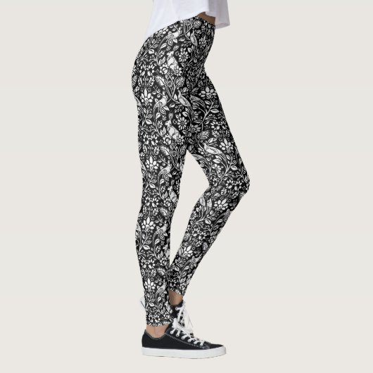 Pheasant en hare Patroon, zwart en wit Leggings (Rechts)