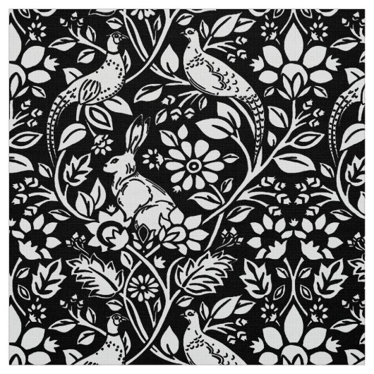 Pheasant en hare Patroon, zwart en wit Stof (Swatch)
