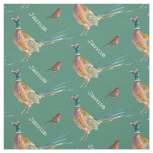 Pheasant en Robin Bird Pattern gepersonaliseerd Stof