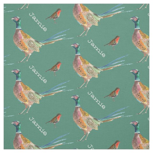 Pheasant en Robin Bird Pattern gepersonaliseerd Stof (Swatch)
