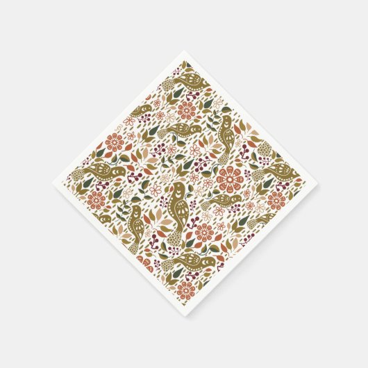 Pheasant Folk Art Cocktail Servet Herfst Party Dec (Hoek)