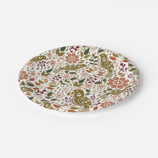 Pheasant Folk Art Paper Borden Herfst Party Suppli Papieren Bordje (Gekanteld)