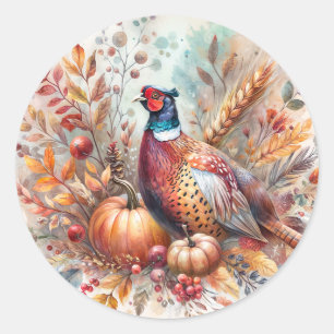 Pheasant Herfst Thema met pompoenen Ronde Sticker