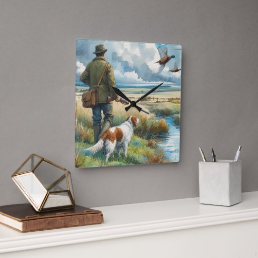 Pheasant Hunter met Dog Wildlife Wall Clock Vierkante Klok (Kantoor)