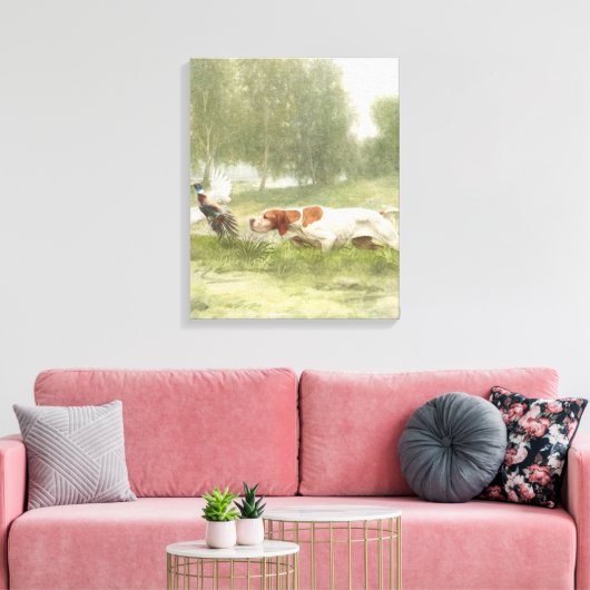 Pheasant Hunting met Pointer Canvas Afdruk (Insitu (Woonkamer))