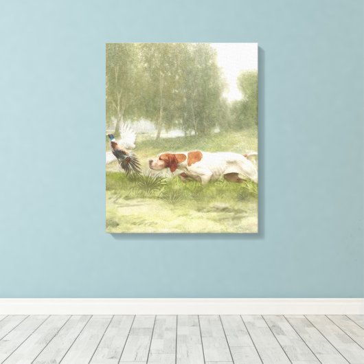 Pheasant Hunting met Pointer Canvas Afdruk (Insitu (Houten vloer))