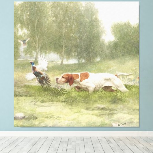 Pheasant Hunting met Pointer Canvas Afdruk (Insitu (Houten vloer))