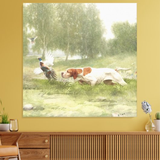 Pheasant Hunting met Pointer Canvas Afdruk (Insitu (Woonkamer))