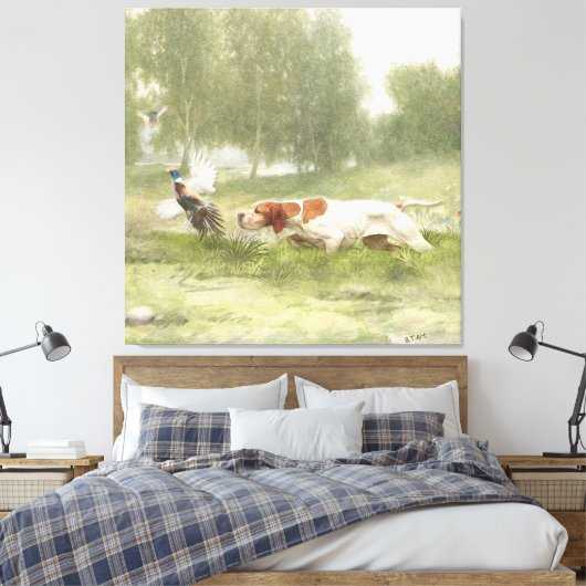 Pheasant Hunting met Pointer Canvas Afdruk (Insitu (Slaapkamer))