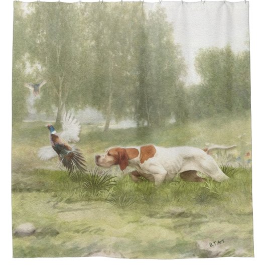 Pheasant Hunting met Pointer Douchegordijn (Voorkant)