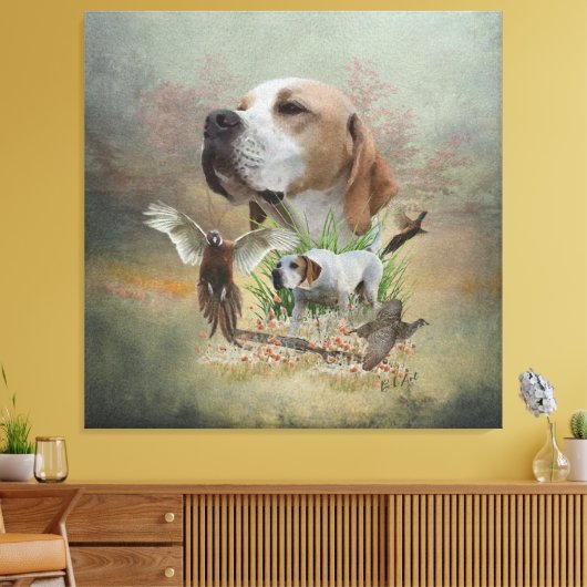 Pheasant Hunting met pointers, kunst Canvas Afdruk (Insitu (Woonkamer))