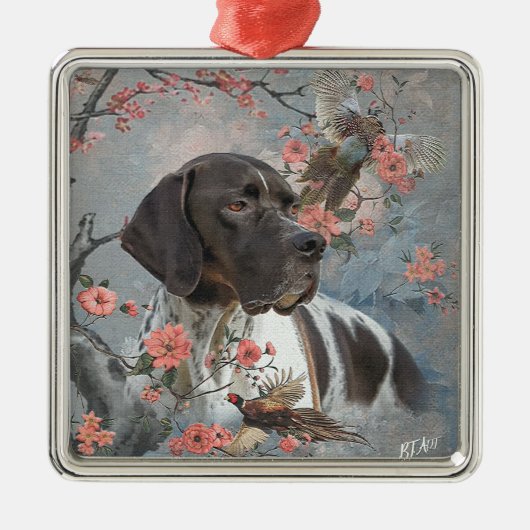 Pheasant Hunting met pointers, kunst Metalen Ornament (Voorkant)