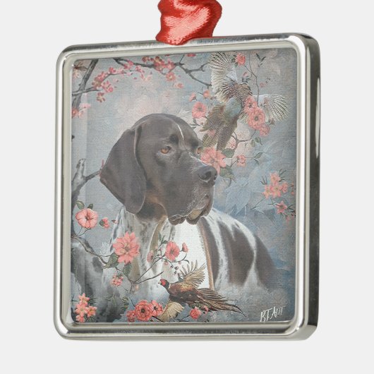 Pheasant Hunting met pointers, kunst Metalen Ornament (Links)