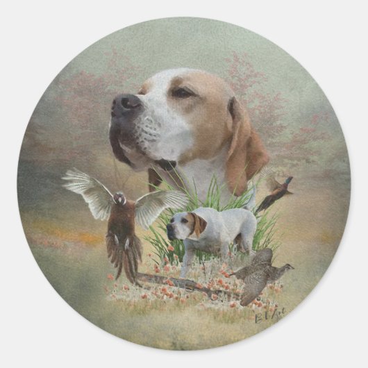 Pheasant Hunting met pointers, kunst Ronde Sticker (Voorkant)