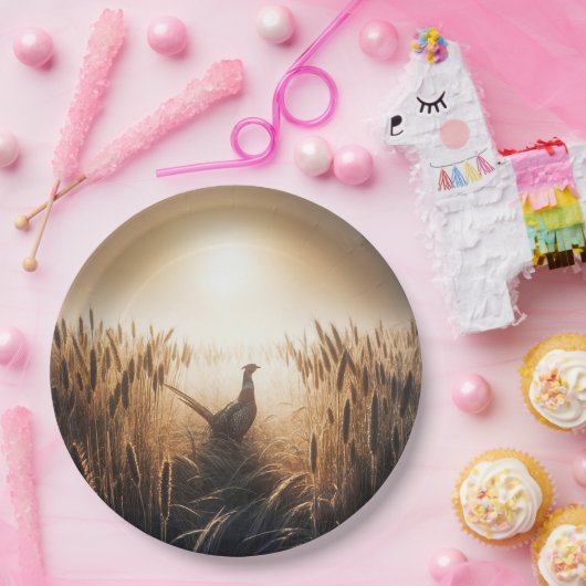 Pheasant in een herfsttarweveld papieren bordje (Feest)