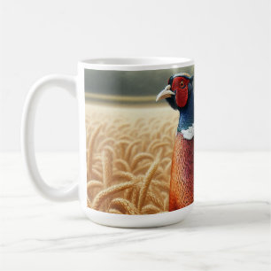 Pheasant in Gouden Tarweveld met Boerderij Koffiemok