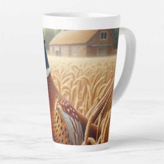 Pheasant in Gouden Tarweveld met Boerderij Latte Mok (Rechterhoek)