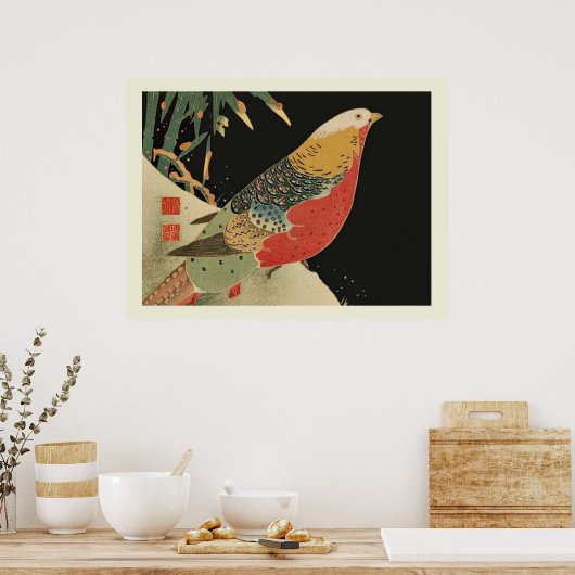 Pheasant in SneeuwJapans vogelbos Poster (Keuken)