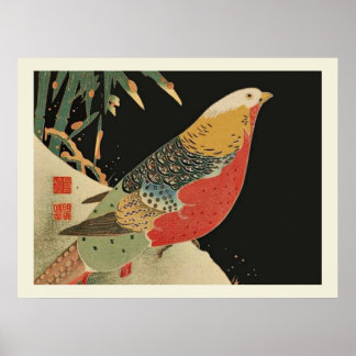 Pheasant in SneeuwJapans vogelbos Poster