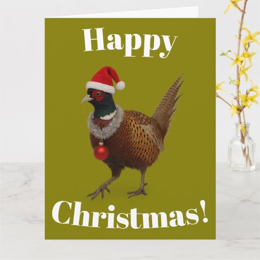 Pheasant looking festive Christmas card Kaart (Gele Bloem)