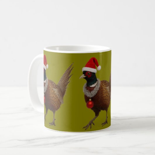 Pheasant looking festive Christmas card Koffiemok (Voorkant links)