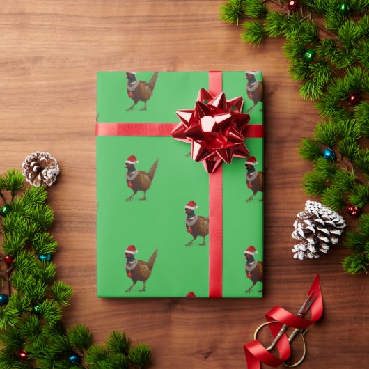 Pheasant on green Christmas gift wrapping paper Cadeaupapier (Feestdagen Geschenken)