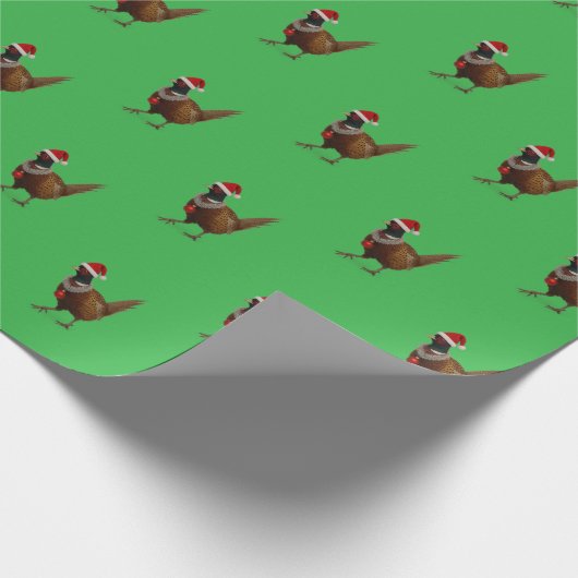 Pheasant on green Christmas gift wrapping paper Cadeaupapier (Hoek)