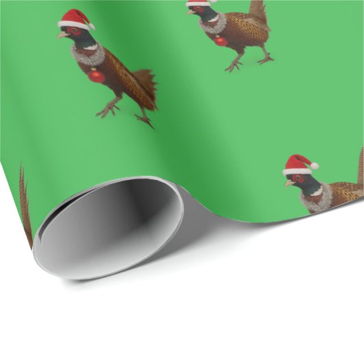 Pheasant on green Christmas gift wrapping paper Cadeaupapier (Rol Hoek)