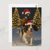 Pheasant on Springer Spaniel Christmas postcard Briefkaart (Voorkant / Achterkant)