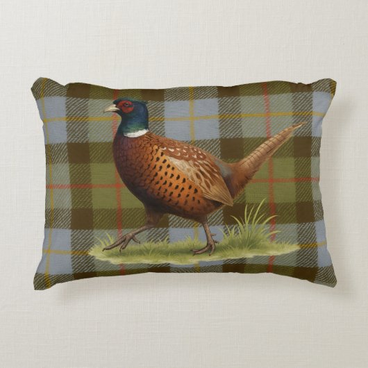 Pheasant on Tartan / Tweed Cushion Home Decor Accent Kussen (Voorkant)