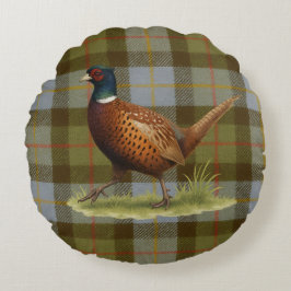 Pheasant on Tartan / Tweed Cushion Home Decor Rond Kussen