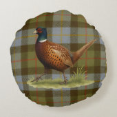 Pheasant on Tartan / Tweed Cushion Home Decor Rond Kussen (Achterkant)