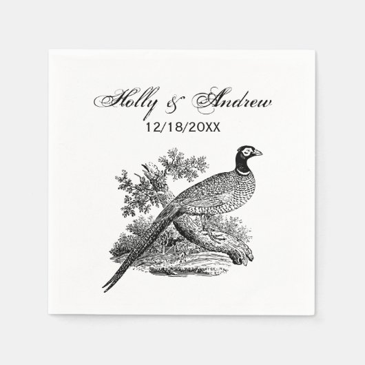 Pheasant op Branch w / Trees Drawing # 2 Servet (Voorkant)