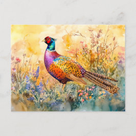 Pheasant op een weide waterverf schilderij briefkaart