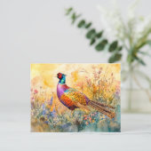 Pheasant op een weide waterverf schilderij briefkaart (Staand voorkant)