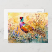 Pheasant op een weide waterverf schilderij briefkaart (Voorkant / Achterkant)