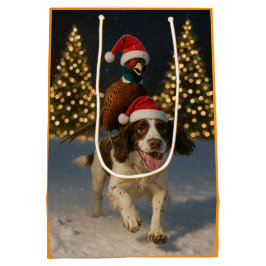 Pheasant riding Springer Spaniel Christmas card Medium Cadeauzakje