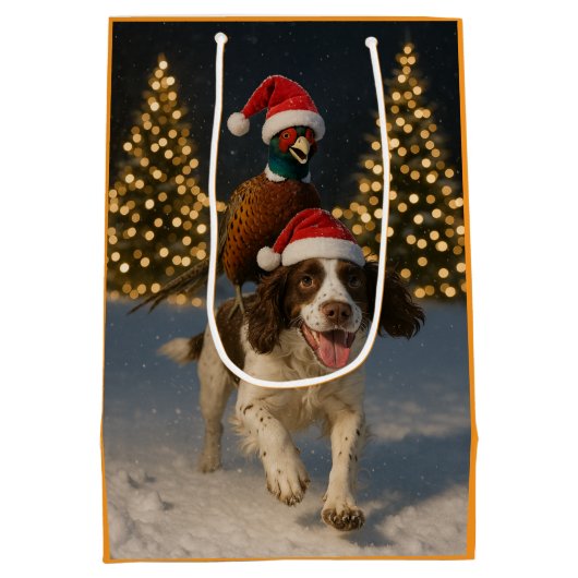 Pheasant riding Springer Spaniel Christmas card Medium Cadeauzakje (Achterkant)