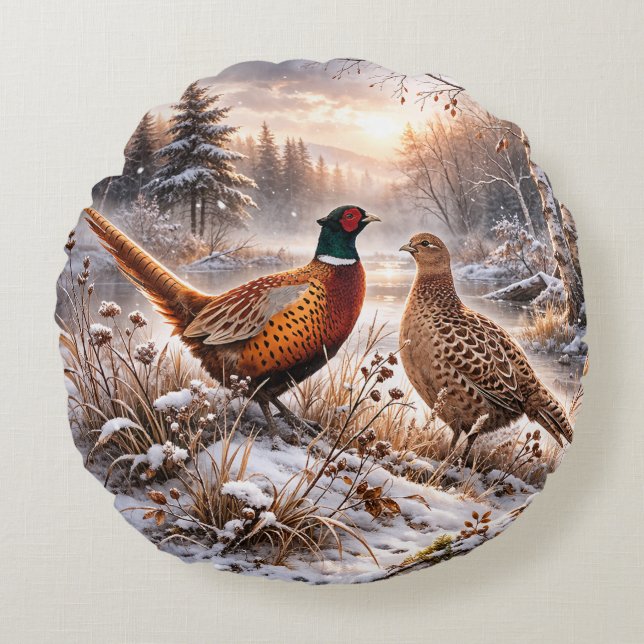 Pheasant  rond kussen (Voorkant)