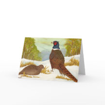 Pheasants in Snow Greetings Kaart