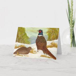 Pheasants in Snow Greetings Kaart