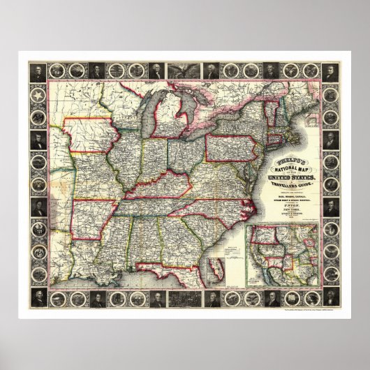 Phelps United States Map 1852 Poster (Voorkant)
