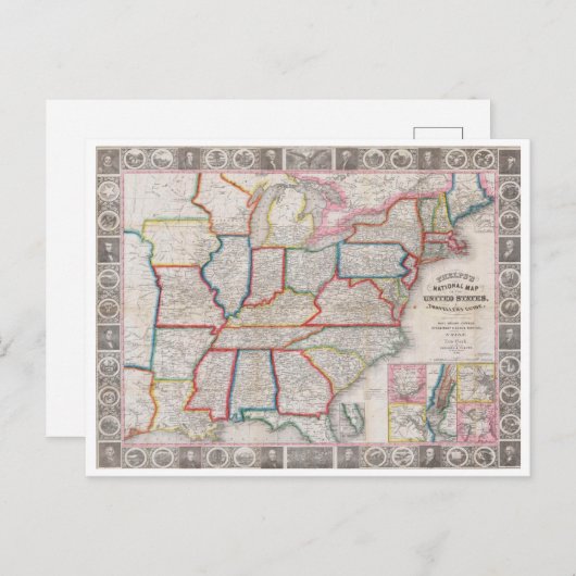  Phelps's National Map of the United States Briefkaart (Voorkant / Achterkant)