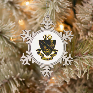 Phi Chi Theta Wapen Goud en Zwart Tin Sneeuwvlok Ornament