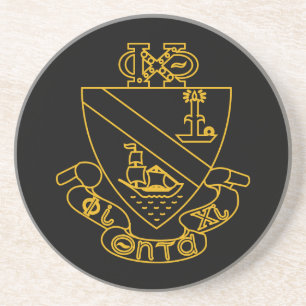 Phi Chi Theta Wapen Goud en Zwart Zandsteen Onderzetter