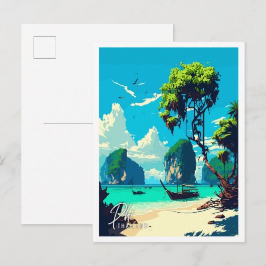 Phi Thailand Art vintage reisillustratie Briefkaart (Voorkant / Achterkant)