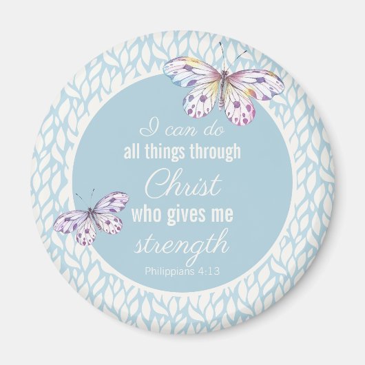 Phil. 4:13 Blue Waterverf Butterfly Magnet (Voorkant)