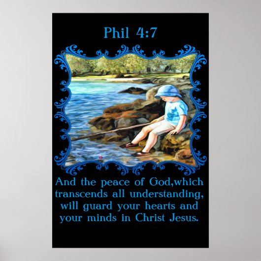 Phil 4:7 Baby jongen die in de rivier vist. Poster (Voorkant)