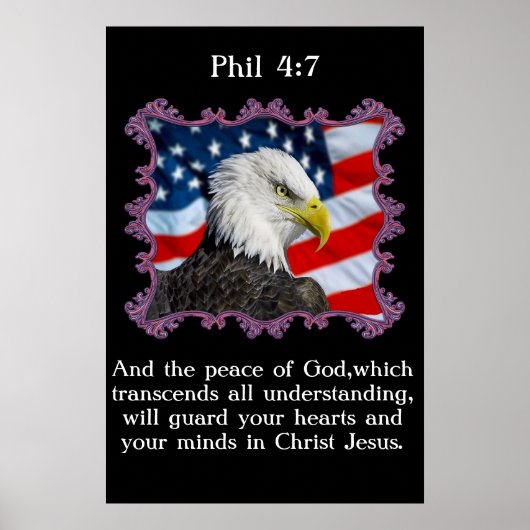 Phil 4:7 Met een Eagle voor Amerikaanse vlag Poster (Voorkant)